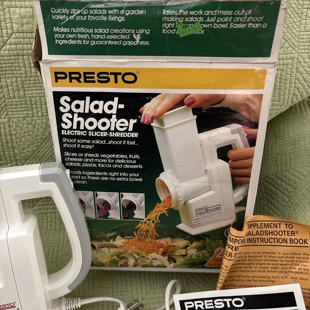 Vintage Presto Salad Shooter Electric Slicer Shredder 02910- 5 Cones Tested work
